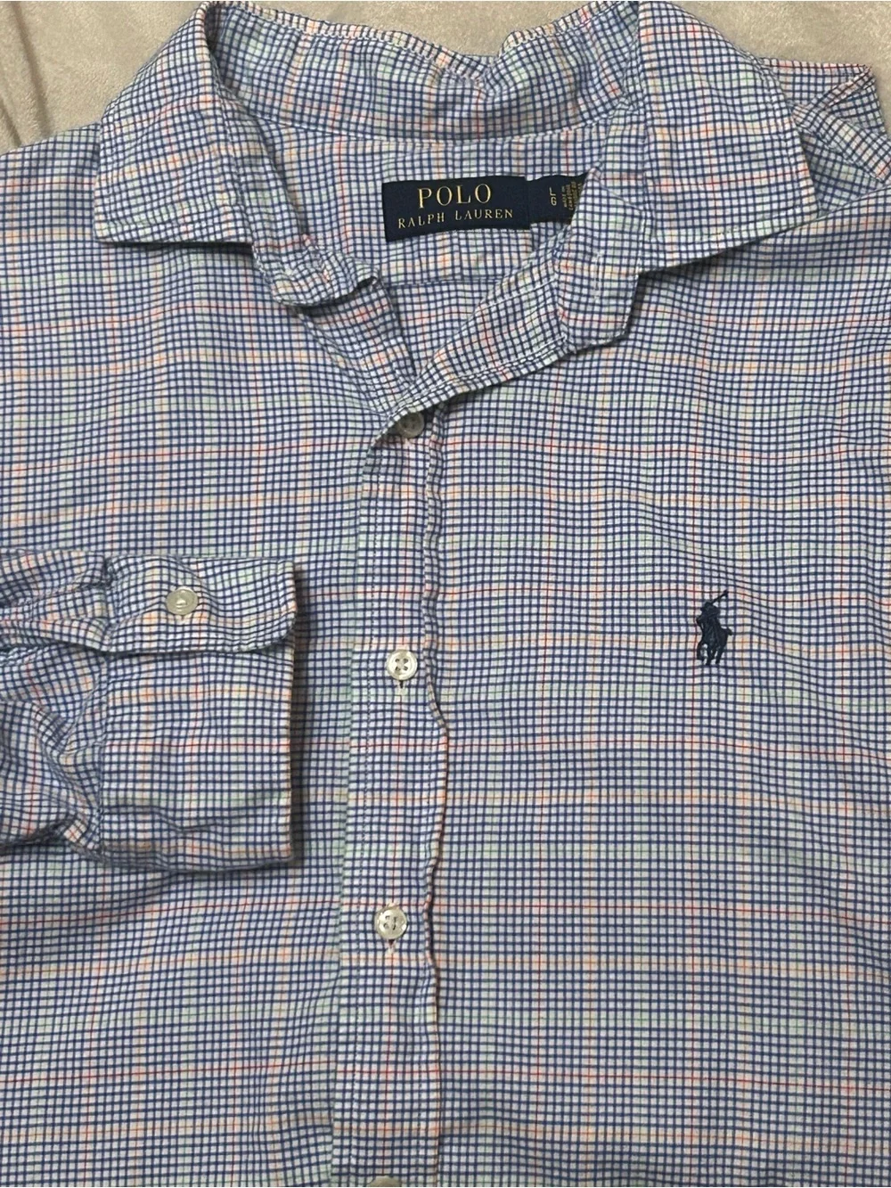 Polo Ralph Lauren Large L Spread Collar Blue Plaid Long Sleeve Button Shirt